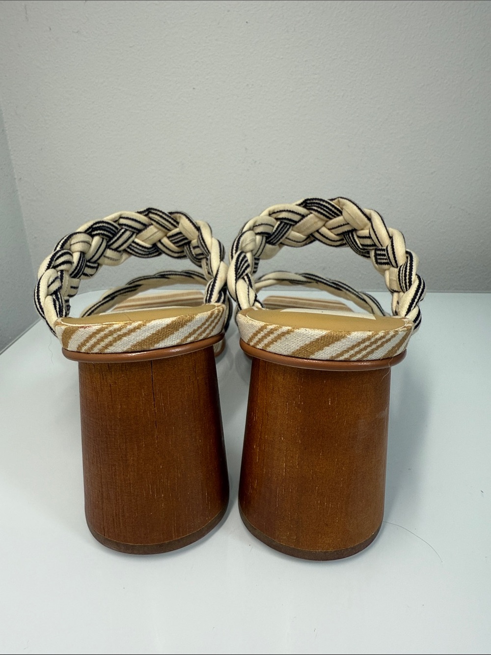 Dolce Vita Paily Braided Block Heel Sandals - Striped Fabric Size 8 - Picture 3 of 8